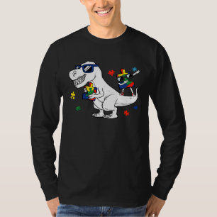 Dinosaur Rex Autism Awareness Month Support Puzzle T-Shirt