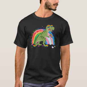 Dinosaur Rex Gay Pride Lgbt Rainbow Flag Sunglasse T-Shirt