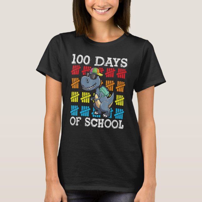 Dinosaur Rex Happy 100th Day of School Dino Kids 1 T-Shirt (Front)