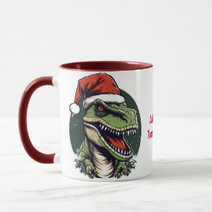 Dinosaur Rex Santa Hat Funny Christmas Party Mug