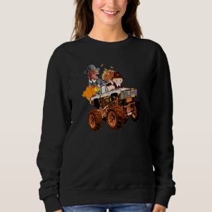 Dinosaur rex Turkey Boy Riding Monster Truck Thank Sweatshirt