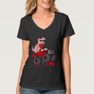 Dinosaur Ridding Truck I Steal Hearts Valentines D T-Shirt