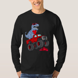 Dinosaur Ridding Truck I Steal Hearts Valentines D T-Shirt