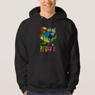 Dinosaur Riding A Pencil Roars Into First Day 1st Hoodie