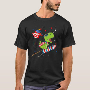Dinosaur Riding Fireworks 4th Of July Kids Boys M T-Shirt