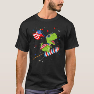 Dinosaur Riding Fireworks Funny 4th Of July Kids B T-Shirt