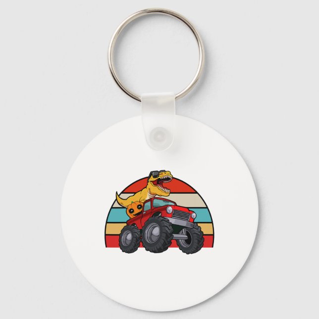 Dinosaur Riding Monster Truck Lazy Halloween Costu Key Ring (Front)