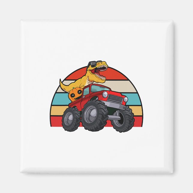 Dinosaur Riding Monster Truck Lazy Halloween Costu Magnet (Front)
