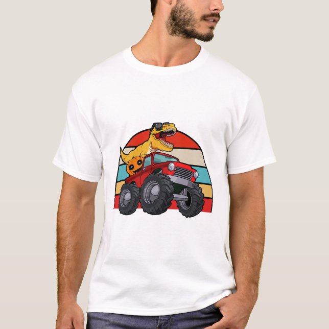 Dinosaur Riding Monster Truck Lazy Halloween Costu T-Shirt (Front)