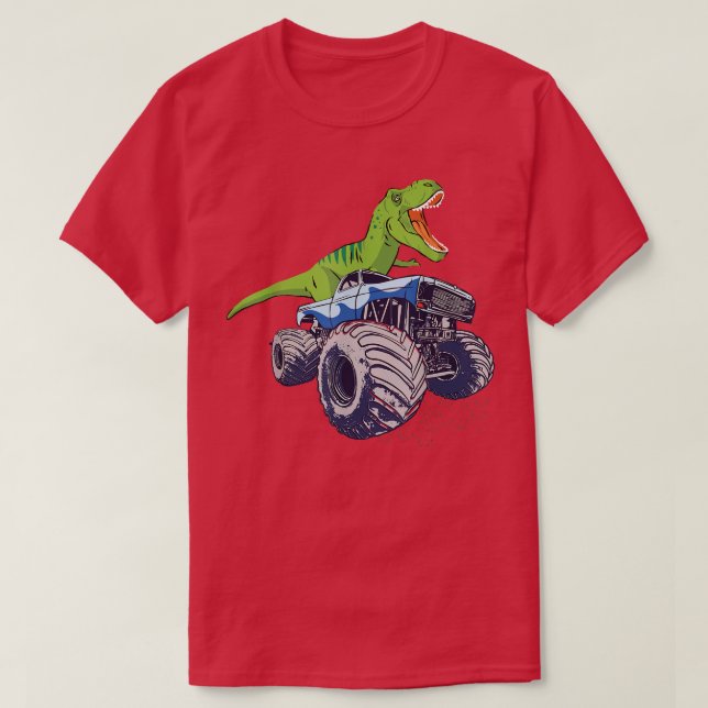 Dinosaur Riding Monster Truck Patriotic Boys and G T-Shirt (Design Front)