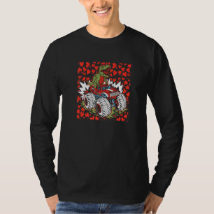Dinosaur Riding Monster Truck Valentines Day Rex H T-Shirt