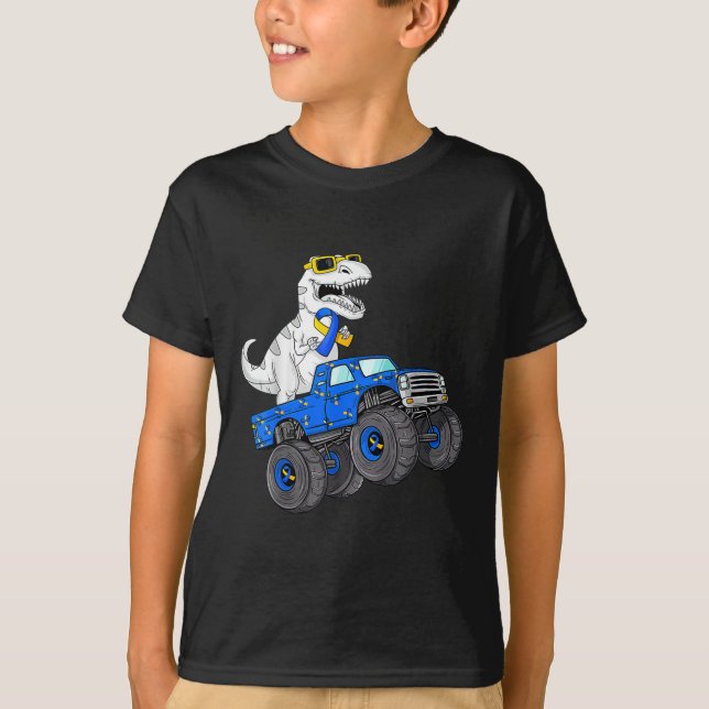 Dinosaur Riding Truck World Down Syndrome Day Boys T-Shirt (Front)