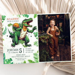 Dinosaur Roar 5th Birthday Party Photo Invitation