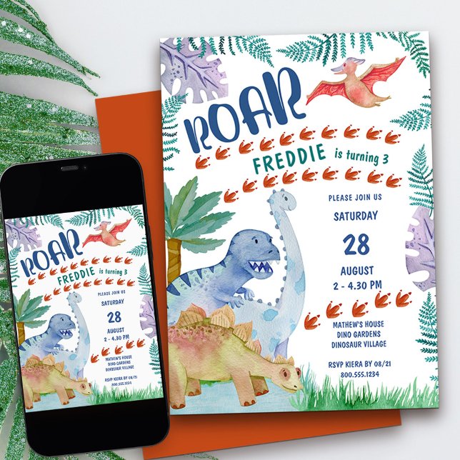 Dinosaur Roar Any Age Boys Birthday Invitation (Kids Dinosaur birthday party invitation for any age)