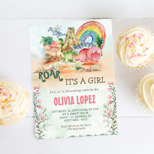 Dinosaur Roar Baby Shower Girl Party Invitation