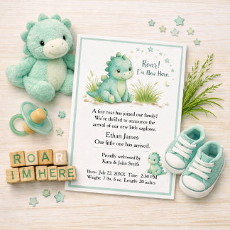 Dinosaur 'Roar' Birth Announcement for Boys Card