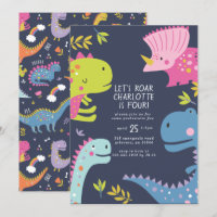 Dinosaur Roar Girls Birthday Pink