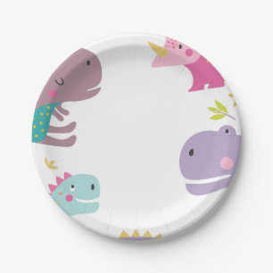 Dinosaur Roar Girls Birthday Purple Paper Plate