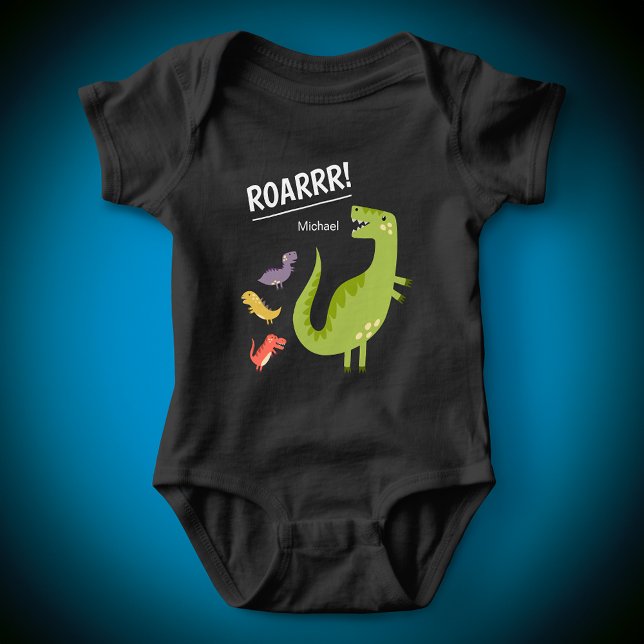 Dinosaur Roar Green Monogrammed Boy Baby Bodysuit (Creator Uploaded)