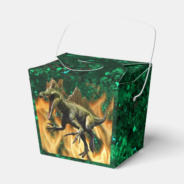 Dinosaur roar illustration fire leaves birthday favour box (Front Side)