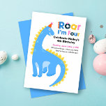 Dinosaur Roar In Kids 4th Birthday Party Invites<br><div class="desc">Dinosaur theme birthday party invitations for your four year old boy or girl. Customise birthday invites for your toddler's 4th birthday. Fun and friendly dinosaur is ready to celebrate your child's fourth birthday with friends and family. Blue with hatching dinosaur egg illustration on back.</div>