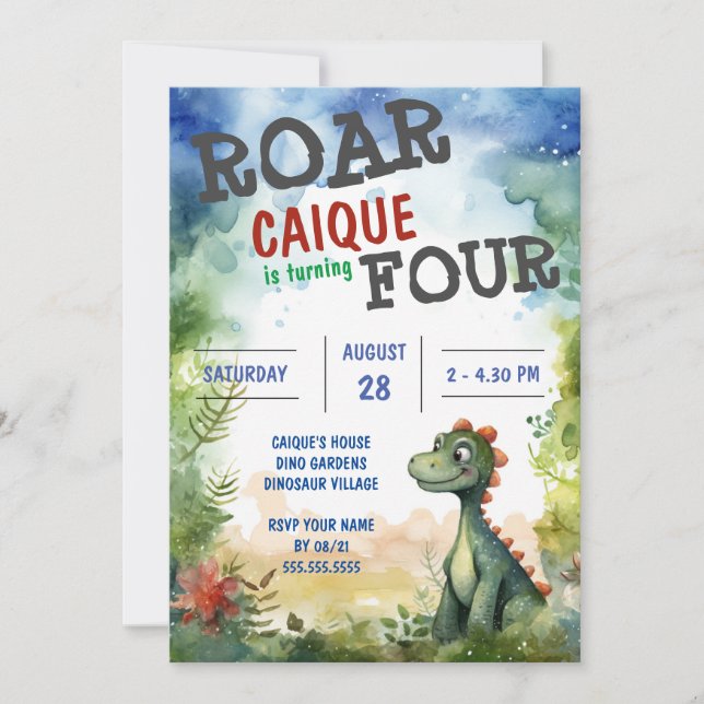 Dinosaur Roar is turning Four Boys 4th Birthday Invitation (Front)
