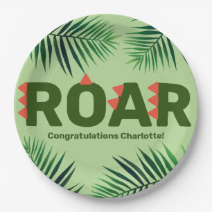 Dinosaur Roar Jungle Ferns Baby Shower Paper Plate
