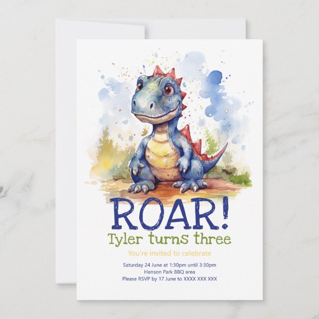 Dinosaur Roar Kids Birthday Invitation (Front)