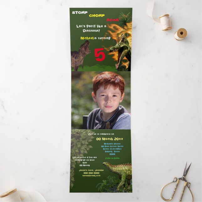Dinosaur roar T-rex extinct animals boys party Tri-Fold Card (Inside)