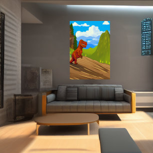 Dinosaur running down a hill   AI Art  Poster