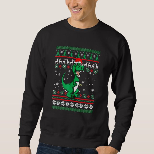 Dinosaur Santa Hat  UGLY Christmas Pajama Holiday  Sweatshirt (Front)