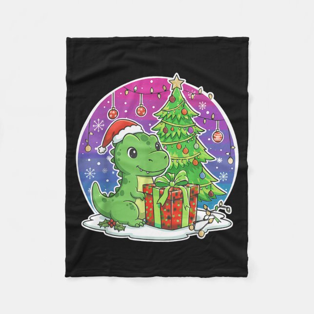 Dinosaur Santa Hat Xmas Dinosaur Lover Adults Boy  Fleece Blanket (Front)