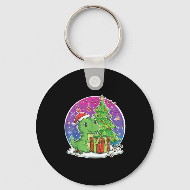 Dinosaur Santa Hat Xmas Dinosaur Lover Adults Boy  Key Ring (Front)