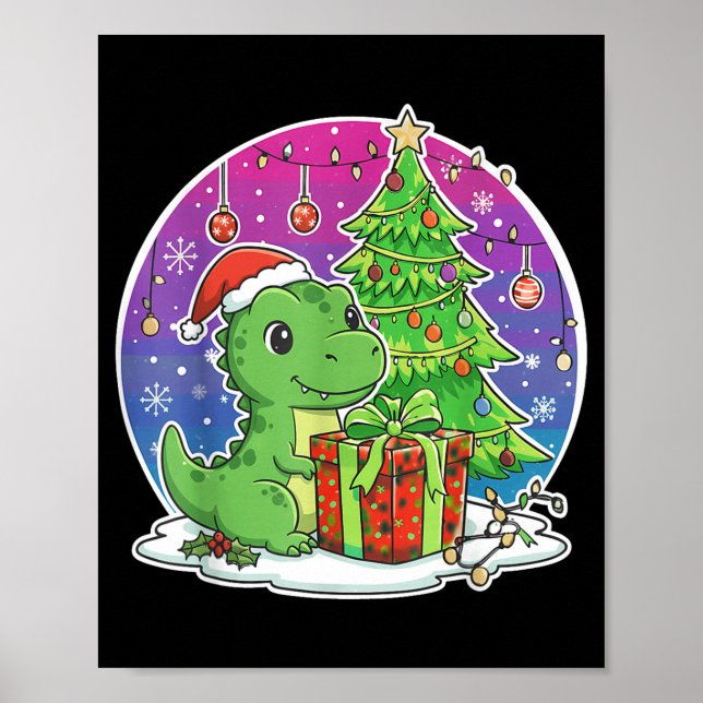Dinosaur Santa Hat Xmas Dinosaur Lover Adults Boy  Poster (Front)