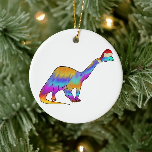 Dinosaur Santa Rainbow colours Ceramic Tree Decoration (Tree)