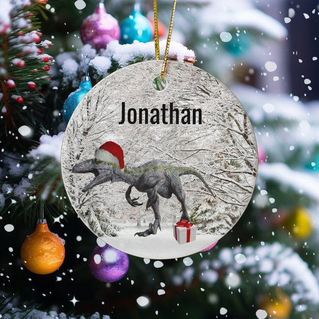 Dinosaur Santa Raptor Velociraptor Name  Ceramic Tree Decoration (Creator Uploaded)