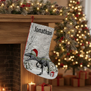 Dinosaur Santa Raptor Velociraptor Name  Small Christmas Stocking
