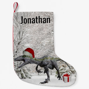 Dinosaur Santa Raptor Velociraptor Name Small Christmas Stocking