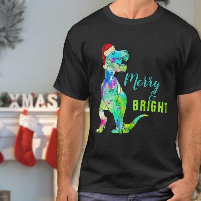 Dinosaur Santa T-Rex Merry and bright quote T-Shirt (Funny merry and bright christmas T-Rex dinosaur t-shirt)