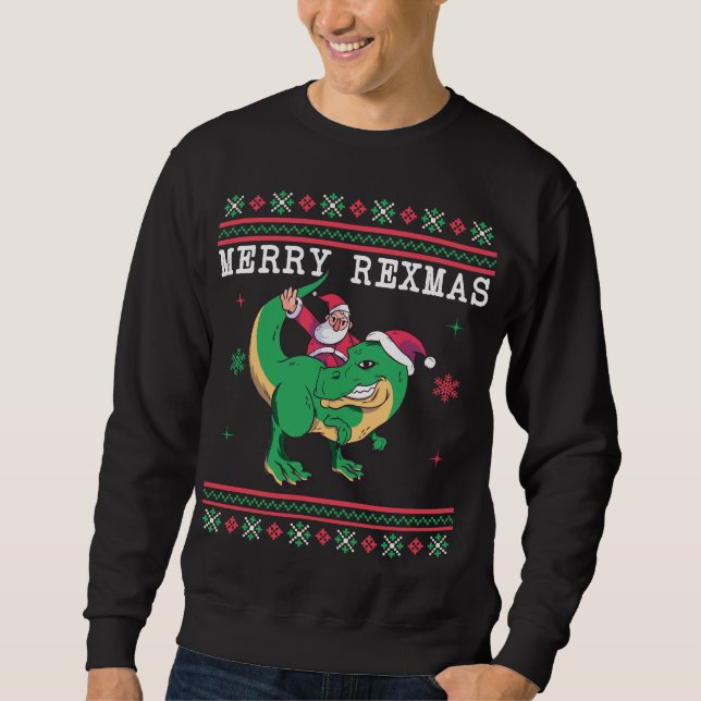 Dinosaur Santa T-Rex Ugly Christmas Sweater (Front)
