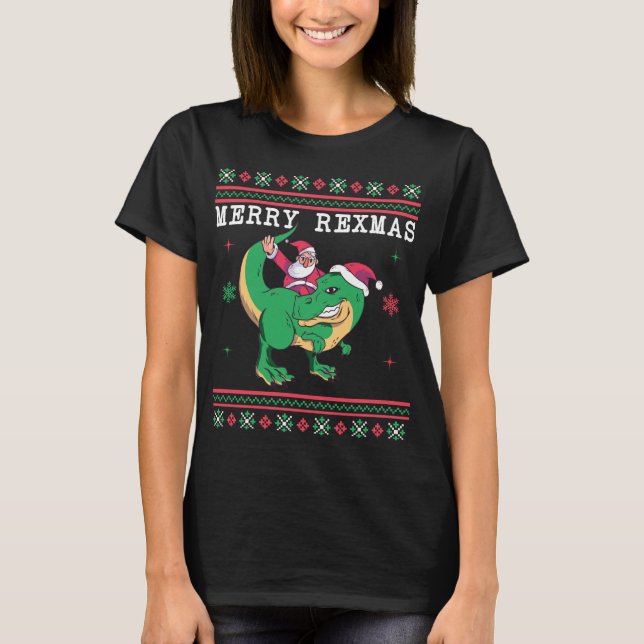 Dinosaur Santa T-Rex Ugly Christmas Sweater (Front)