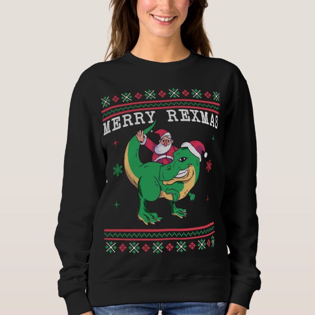 Dinosaur Santa T-Rex Ugly Christmas Sweater (Front)
