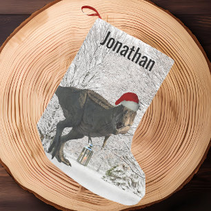 Dinosaur Santa Tyrannosaurus T-rex Name Winter Small Christmas Stocking