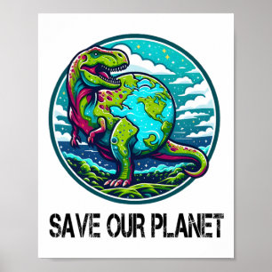 Dinosaur Save Our Planet Cute Earth Day Men Women Poster