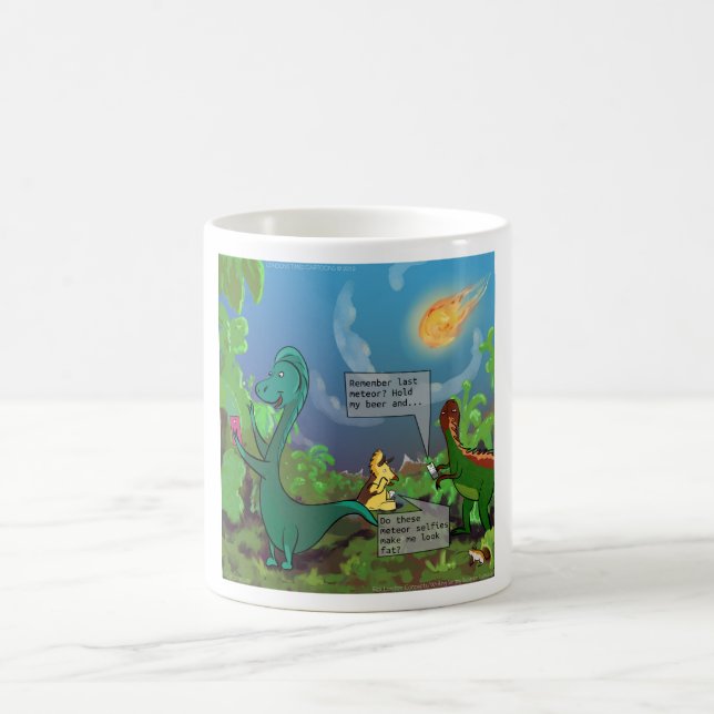 Dinosaur Selfie Funny Comic Coffee Mug (Center)