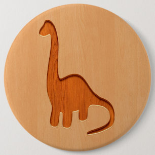 Dinosaur silhouette engraved on wood design 6 cm round badge