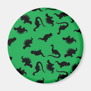 Dinosaur Silhouettes on Green Background Pattern Magnet