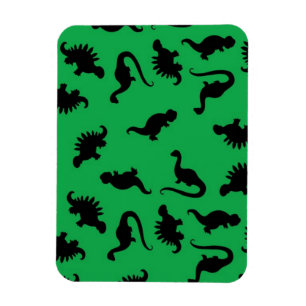 Dinosaur Silhouettes on Green Background Pattern Magnet