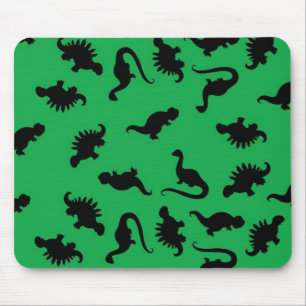 Dinosaur Silhouettes on Green Background Pattern Mouse Pad