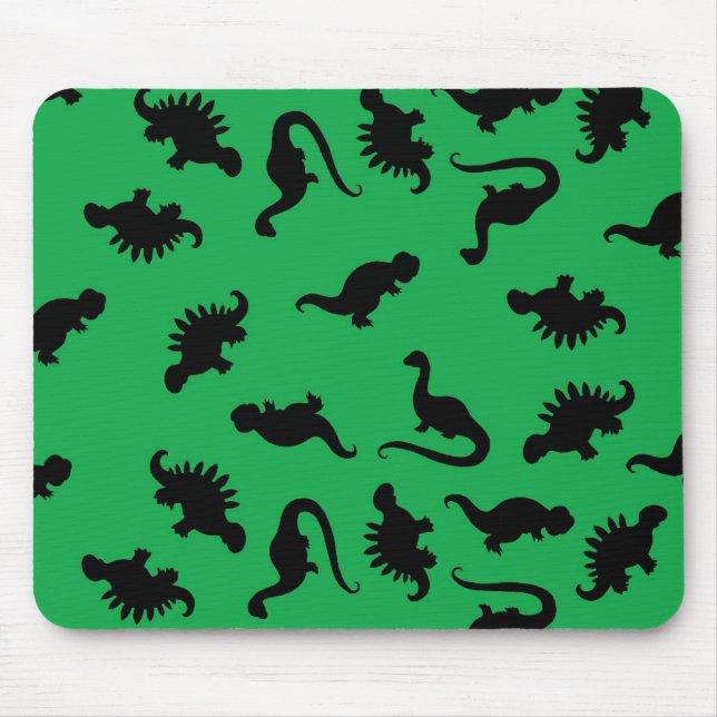 Dinosaur Silhouettes on Green Background Pattern Mouse Pad (Front)
